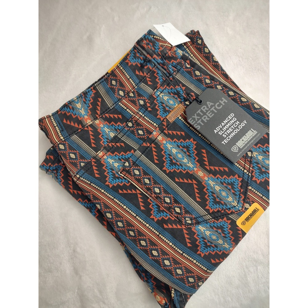 Rock & Roll Denim Women's Bargain Button Flare Jeans 33x32 Southwest Pattern